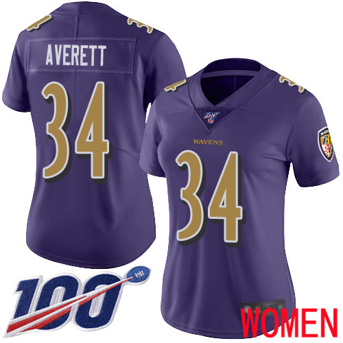 Baltimore Ravens Limited Purple Women Anthony Averett Jersey NFL Football #34 100th Season Rush Vapor Untouchable